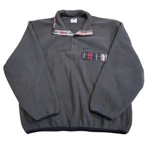 Southern Proper All Prep Fleece Pullover Gray Plaid Trim Snap Front Jacket Men L